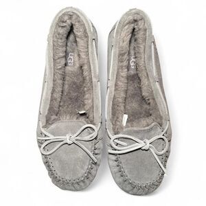 UGG Ansley Moccasin Slippers Women’s Size 11 Gray Suede Sheepskin Fur Lined